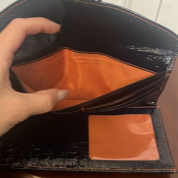 L Erickson Signed Navy Dark Blue Patent Leather Trifold Wallet - Picture 6 of 8